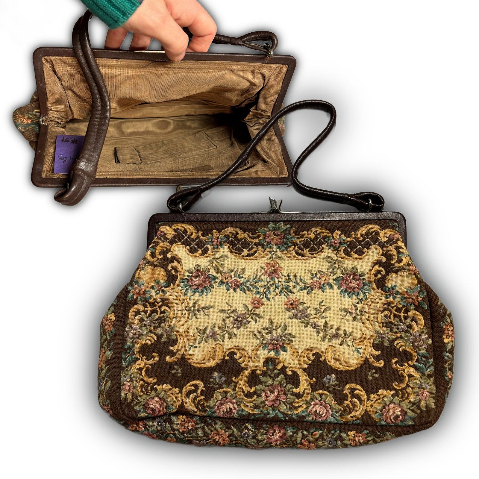 Vintage 1950s Floral Tapestry Handbag